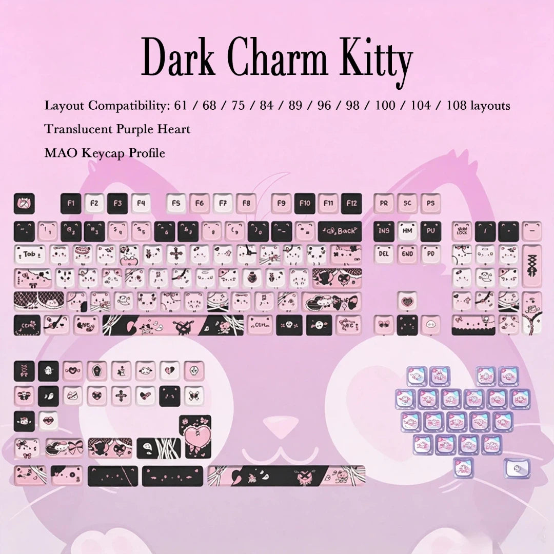"Dark Charm Kitty" PBT & PC Hybrid MAO Profile Keycap Set