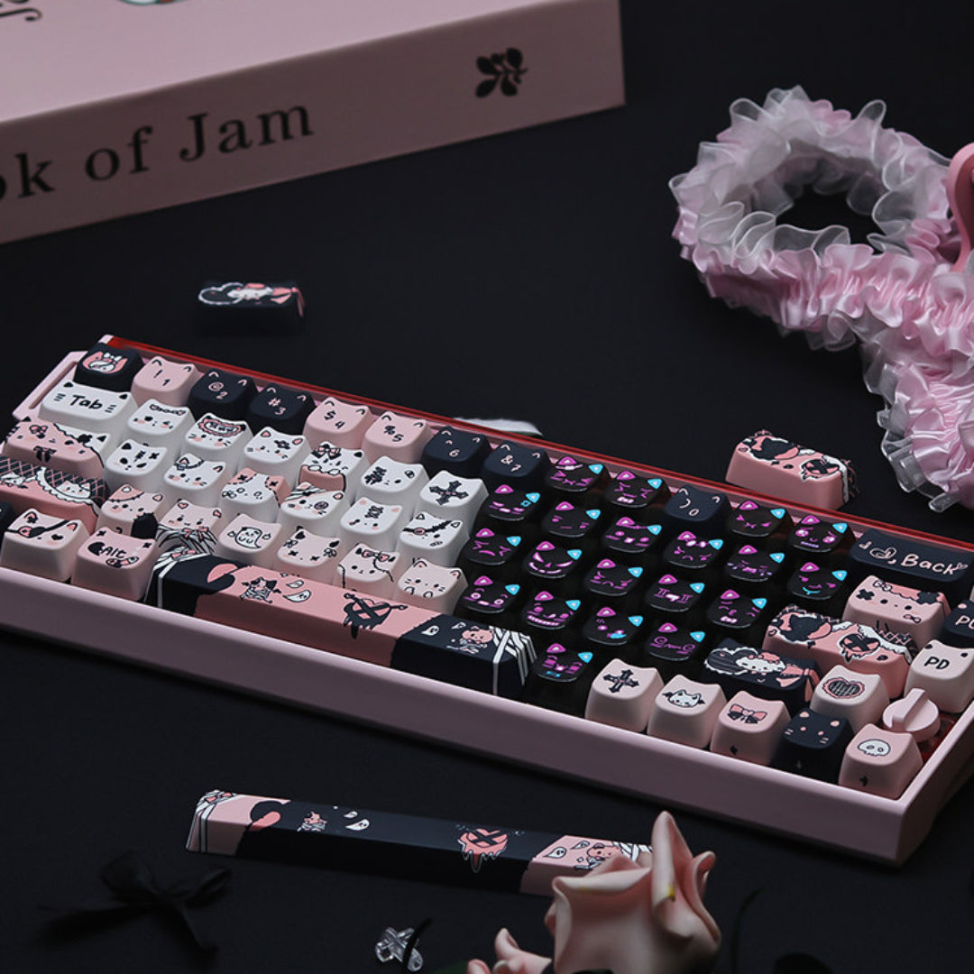 "Dark Charm Kitty" PBT & PC Hybrid MAO Profile Keycap Set