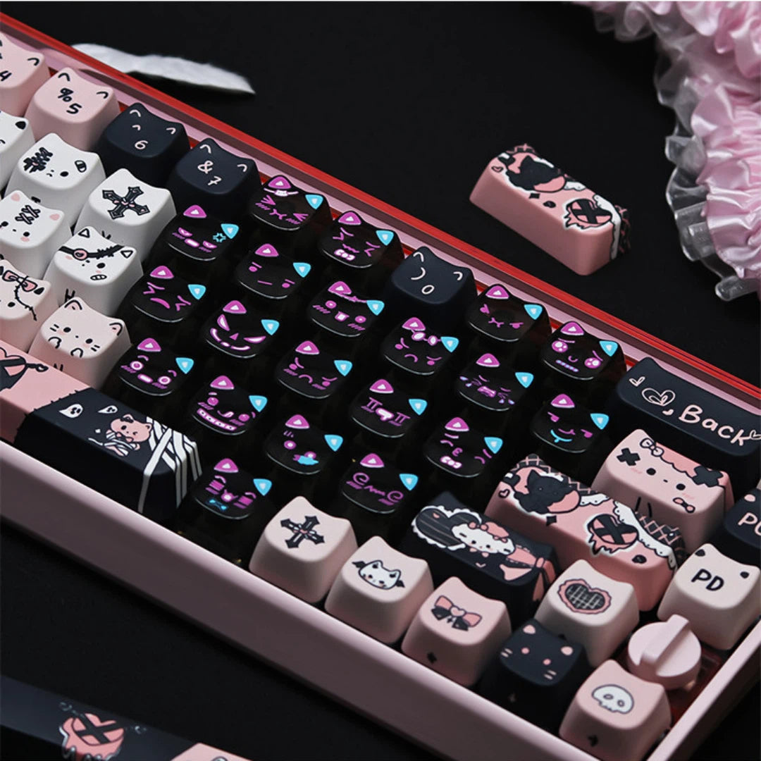 "Dark Charm Kitty" PBT & PC Hybrid MAO Profile Keycap Set