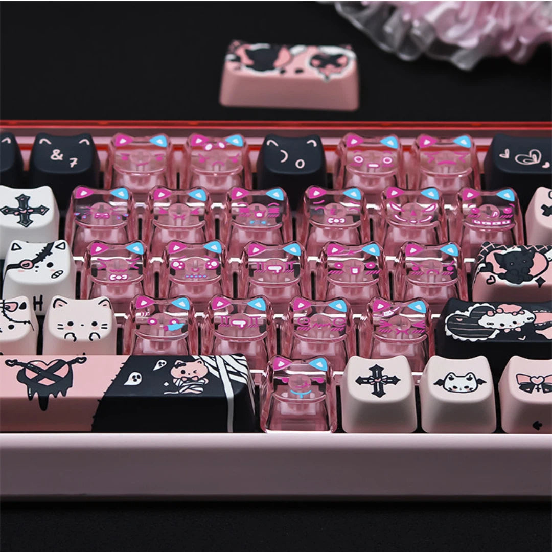 "Dark Charm Kitty" PBT & PC Hybrid MAO Profile Keycap Set