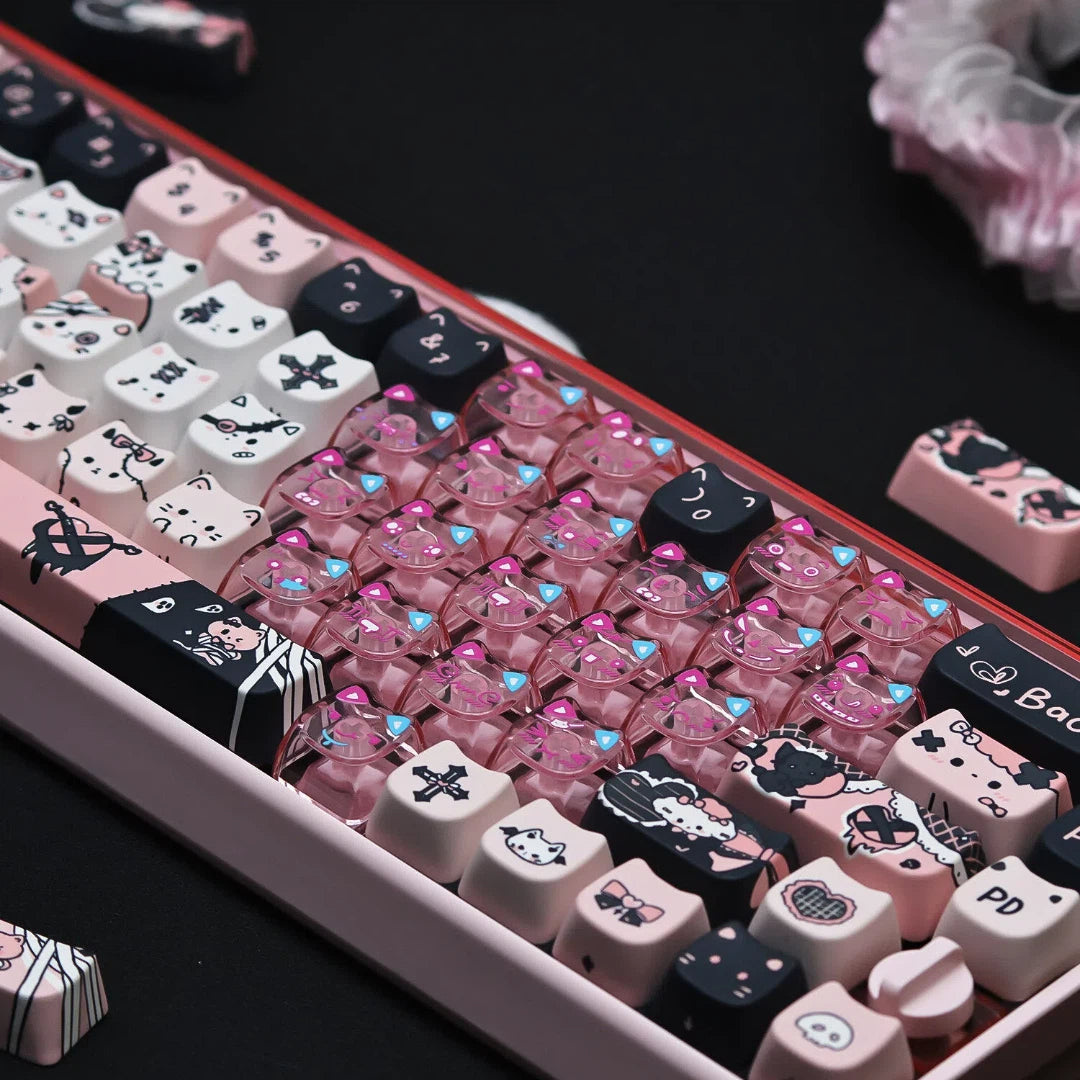 "Dark Charm Kitty" PBT & PC Hybrid MAO Profile Keycap Set