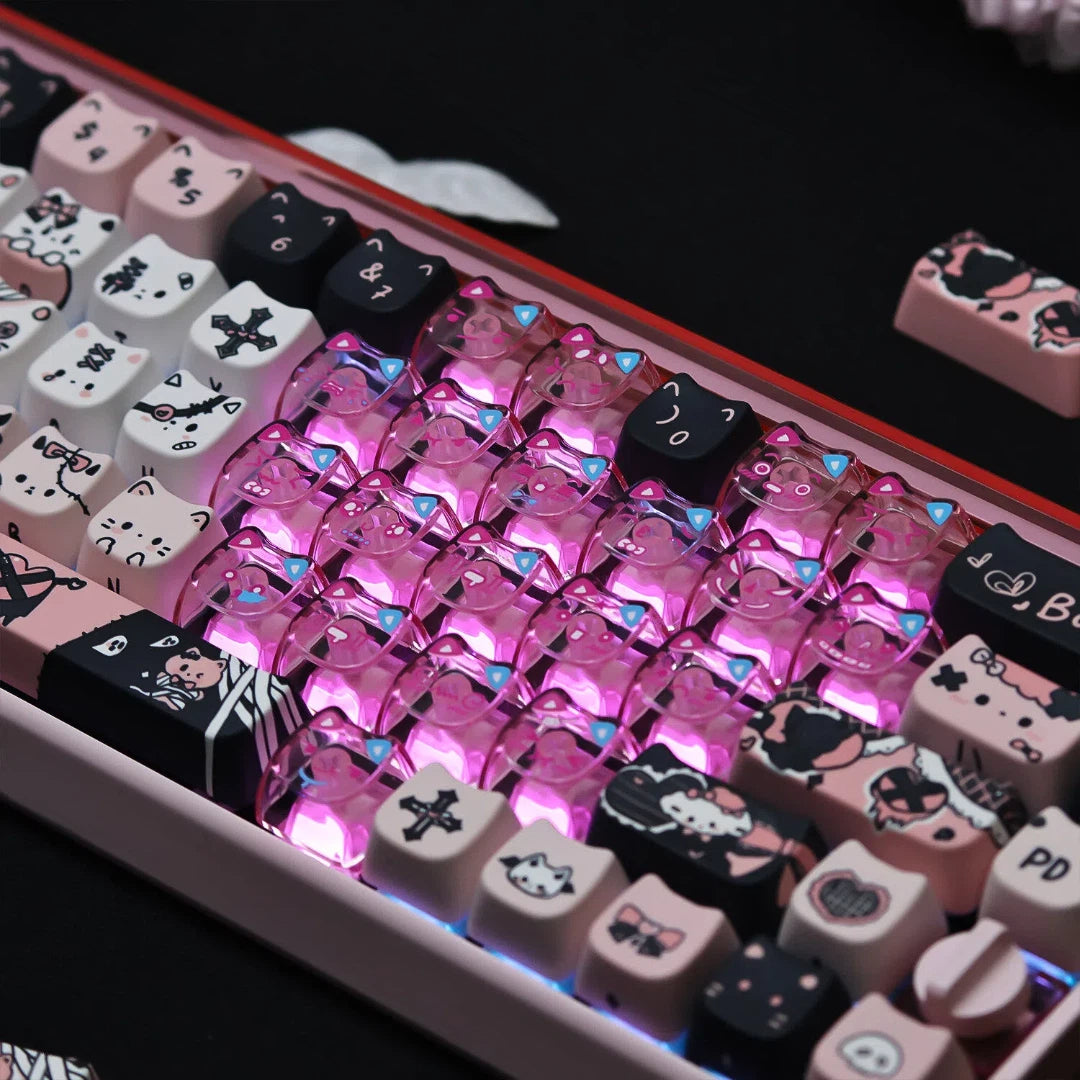 "Dark Charm Kitty" PBT & PC Hybrid MAO Profile Keycap Set
