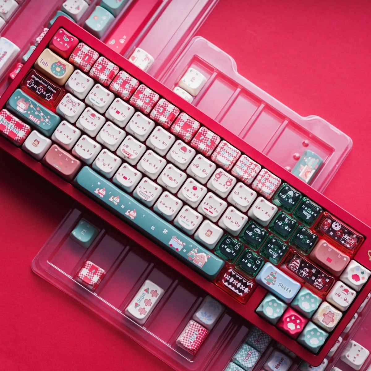 "Christmas Meow" Holiday Kitten MAO Profile PBT & Translucent PC Keycap Set (169 Keys / SOULcat)