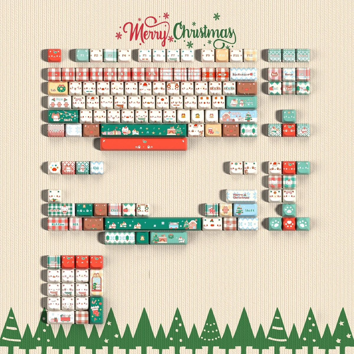 "Christmas Meow" Holiday Kitten MAO Profile PBT & Translucent PC Keycap Set (169 Keys / SOULcat)