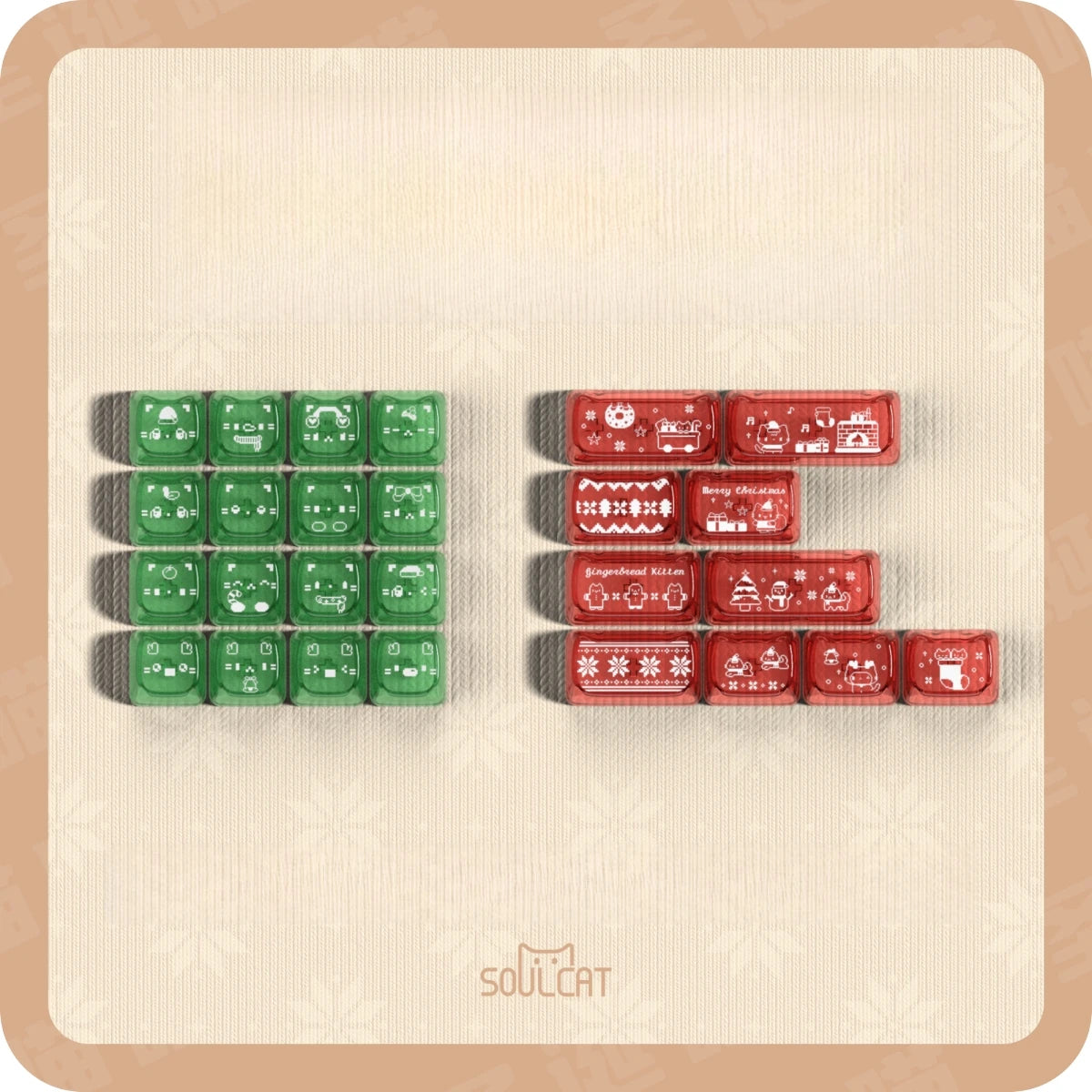 "Christmas Meow" Holiday Kitten MAO Profile PBT & Translucent PC Keycap Set (169 Keys / SOULcat)