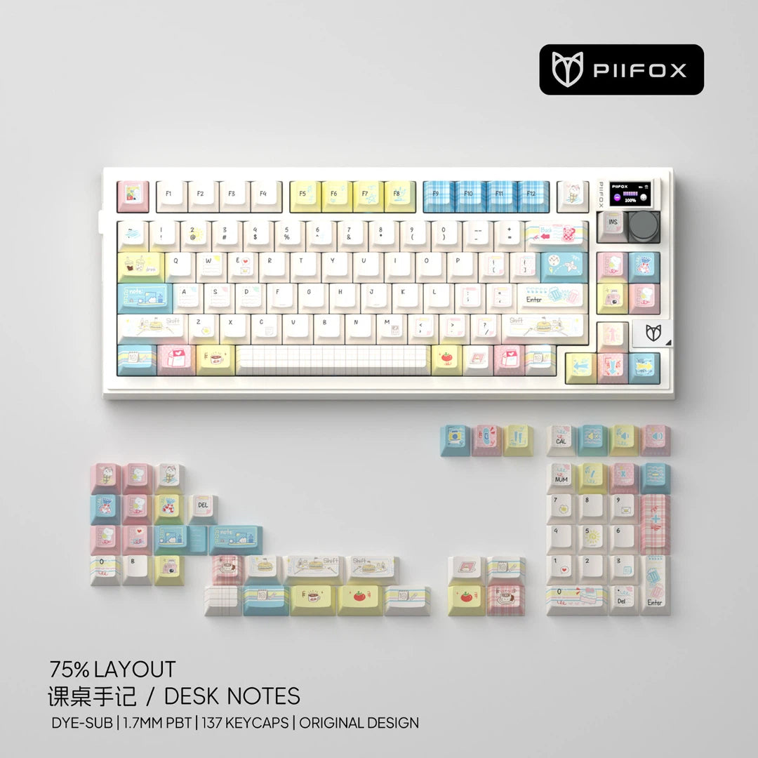 "Desk Notes" 1.7mm Ultra-Thick PBT Keycap Set (Cherry Profile / 137 Keys / 5-Sided Dye-Sub)