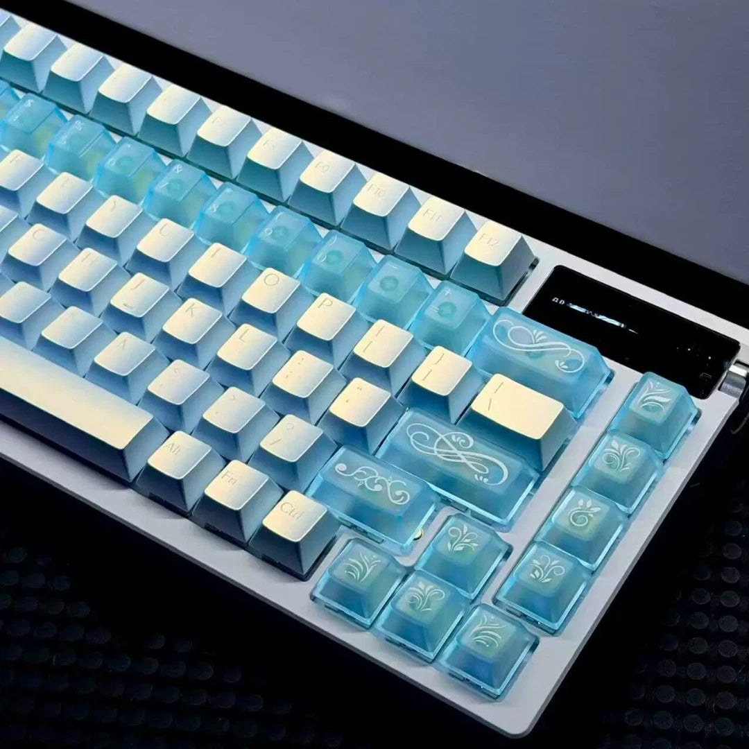 "Ice Crystal Blue" Pearlescent Frosted PBT+PC Cherry Profile Keycap Set (134 Keys)