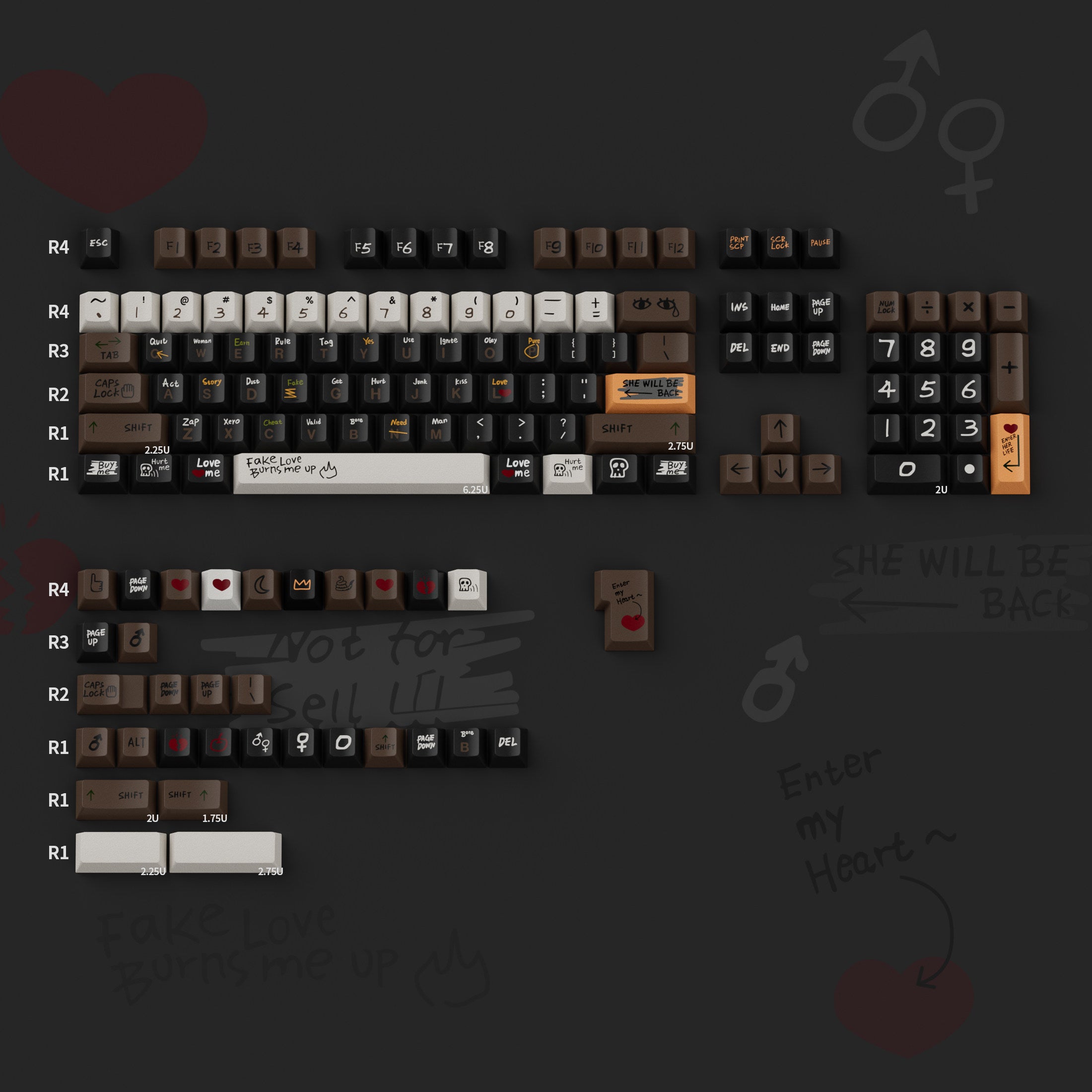 "Retro Love Story" Cherry Profile PBT Keycap Set