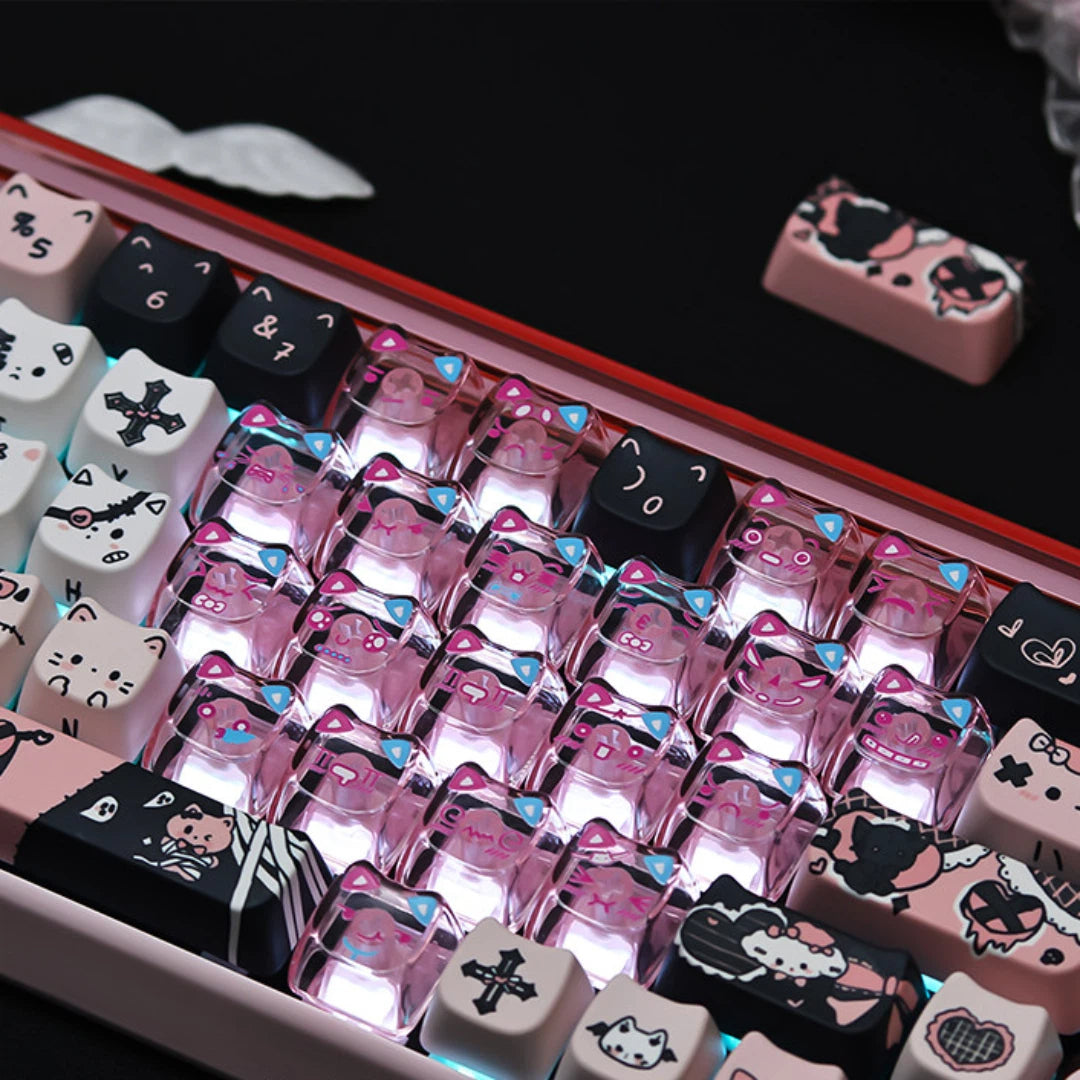 "Dark Charm Kitty" PBT & PC Hybrid MAO Profile Keycap Set