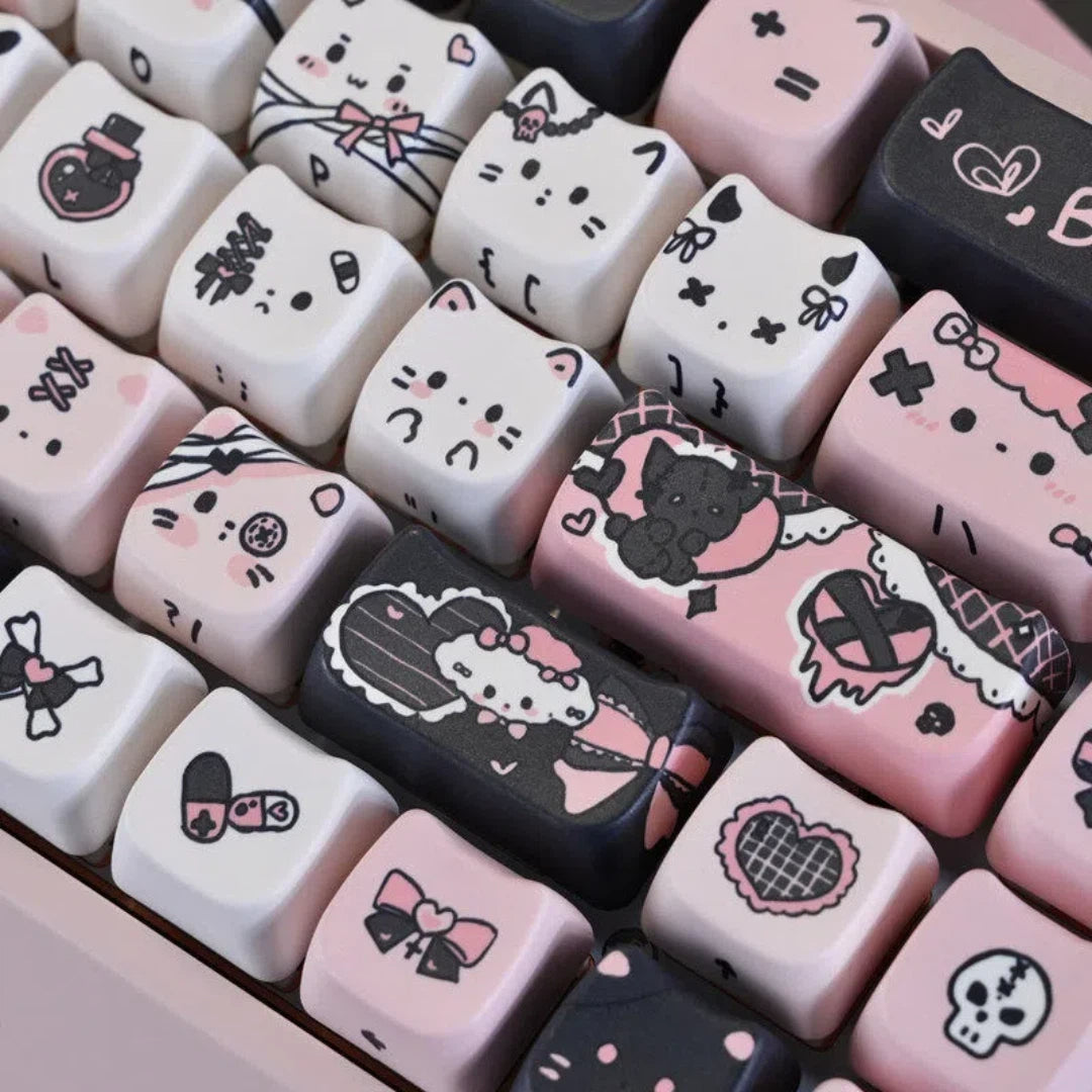 "Dark Charm Kitty" PBT & PC Hybrid MAO Profile Keycap Set