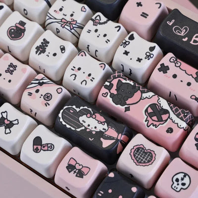 "Dark Charm Kitty" PBT & PC Hybrid MAO Profile Keycap Set