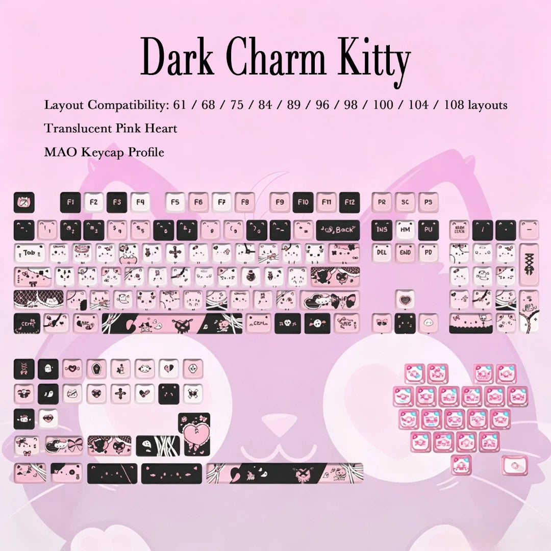 "Dark Charm Kitty" PBT & PC Hybrid MAO Profile Keycap Set