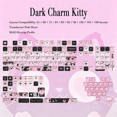 "Dark Charm Kitty" PBT & PC Hybrid MAO Profile Keycap Set