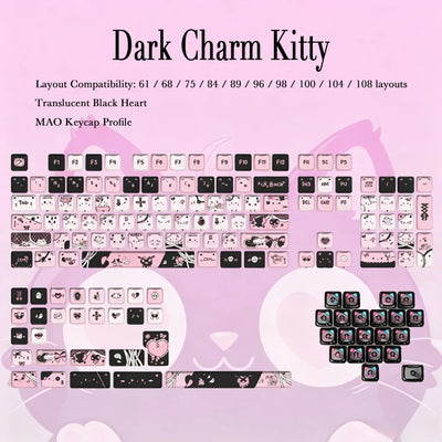 "Dark Charm Kitty" PBT & PC Hybrid MAO Profile Keycap Set