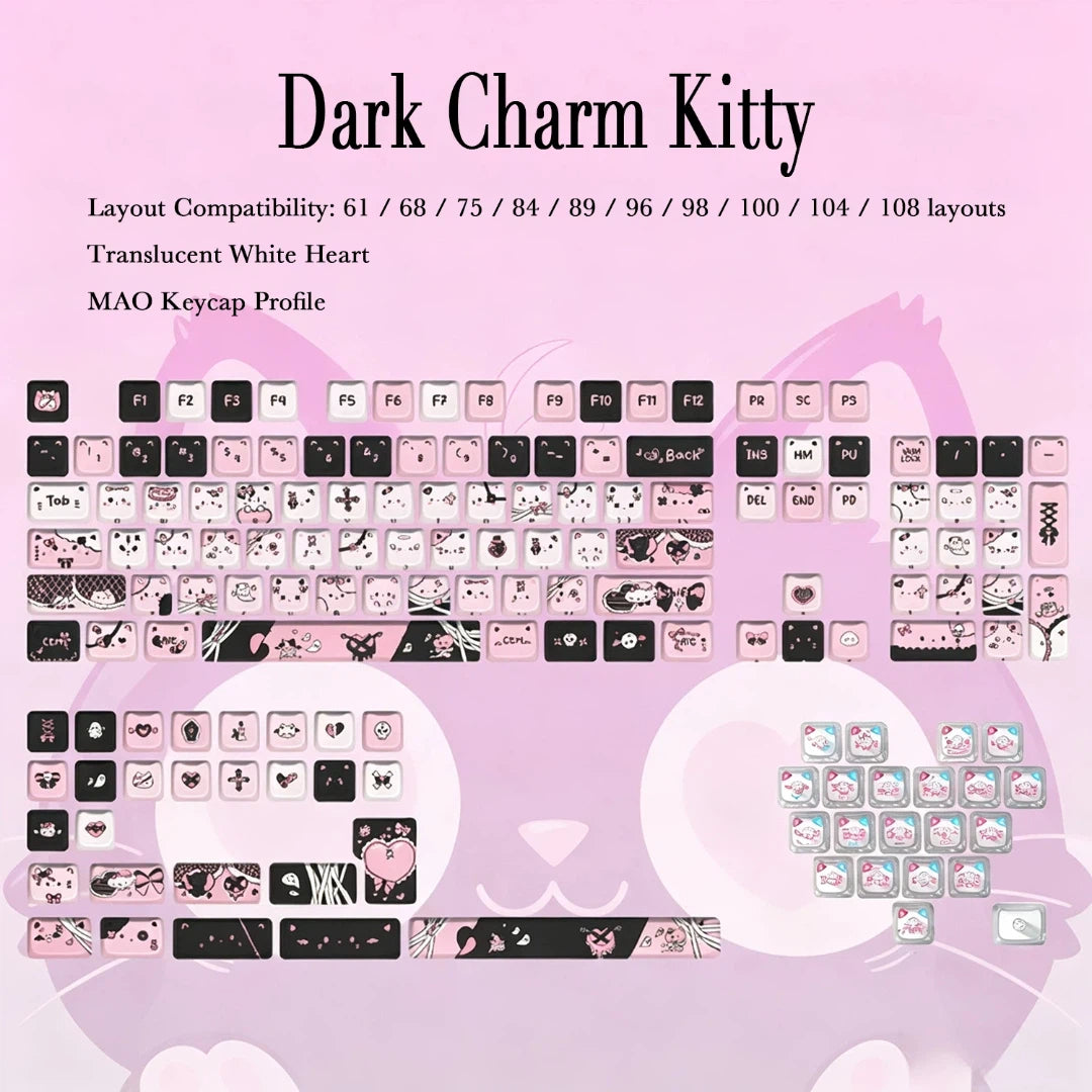 "Dark Charm Kitty" PBT & PC Hybrid MAO Profile Keycap Set