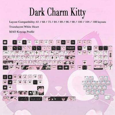 "Dark Charm Kitty" PBT & PC Hybrid MAO Profile Keycap Set