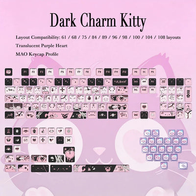 "Dark Charm Kitty" PBT & PC Hybrid MAO Profile Keycap Set