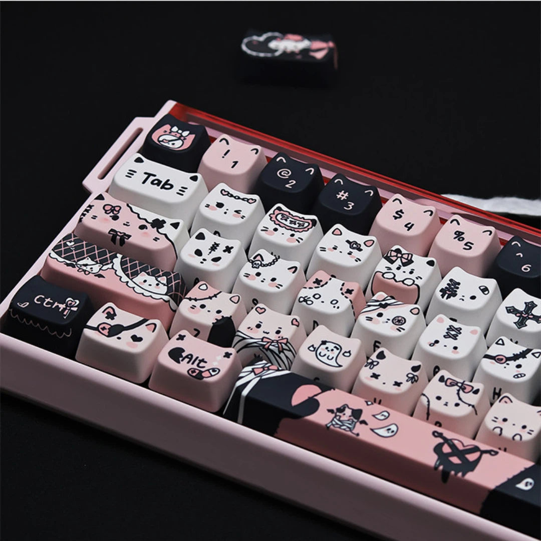 "Dark Charm Kitty" PBT & PC Hybrid MAO Profile Keycap Set