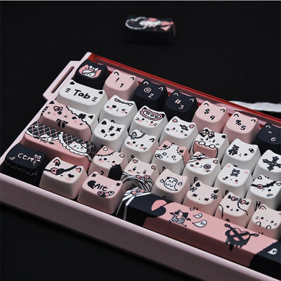 "Dark Charm Kitty" PBT & PC Hybrid MAO Profile Keycap Set