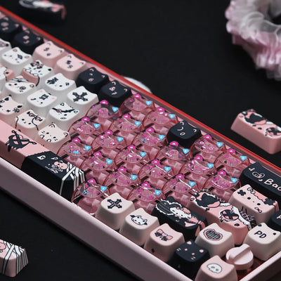 "Dark Charm Kitty" PBT & PC Hybrid MAO Profile Keycap Set
