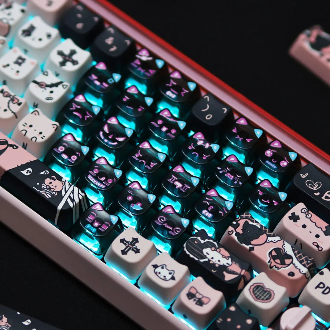 "Dark Charm Kitty" PBT & PC Hybrid MAO Profile Keycap Set