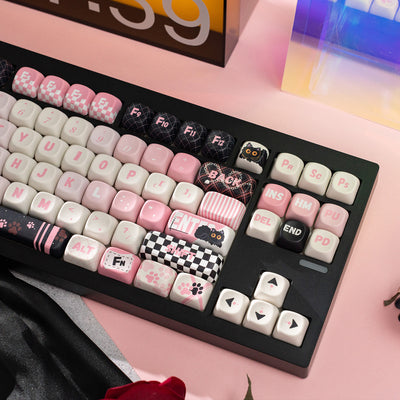 "Dark Charm Kitty" Sweet-Cool Pink & Black MOA Profile PBT Keycap Set