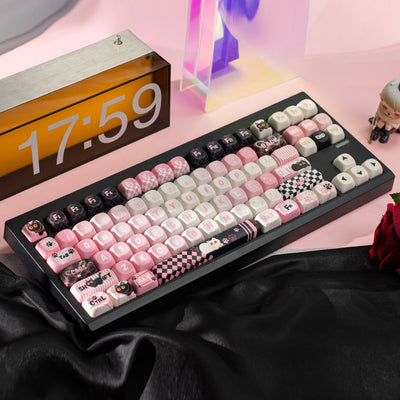 "Dark Charm Kitty" Sweet-Cool Pink & Black MOA Profile PBT Keycap Set