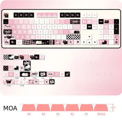"Dark Charm Kitty" Sweet-Cool Pink & Black MOA Profile PBT Keycap Set