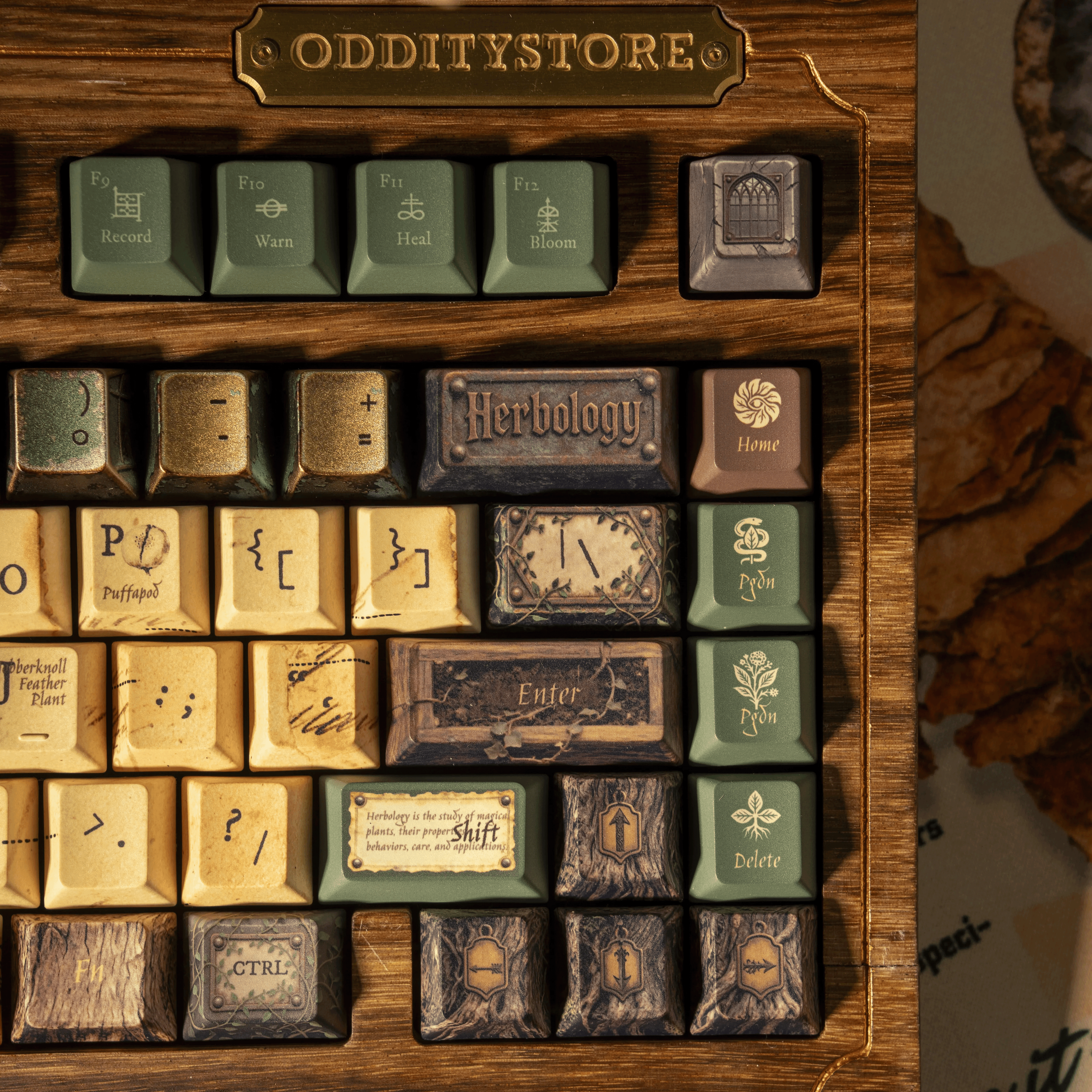 Vintage Herbal-Themed Keycaps (Mystic Inspired Design)