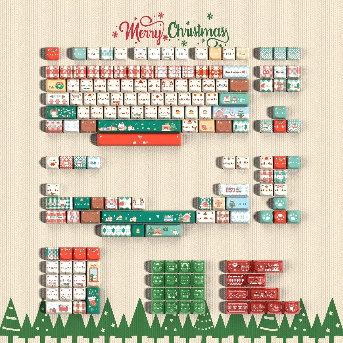"Christmas Meow" Holiday Kitten MAO Profile PBT & Translucent PC Keycap Set (169 Keys / SOULcat)