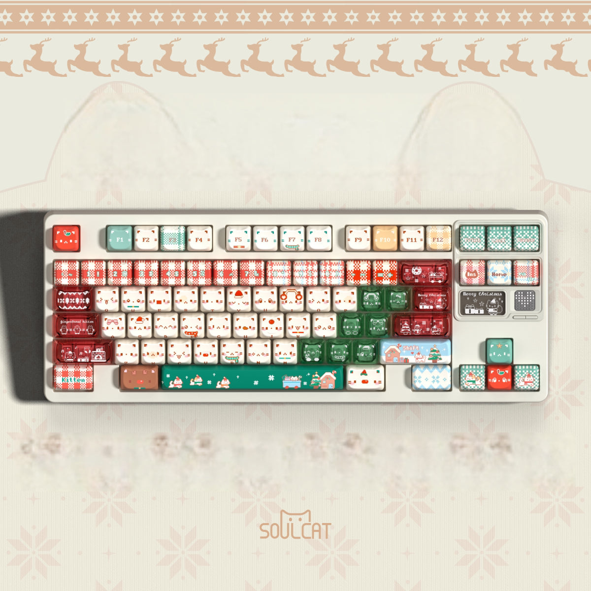 "Christmas Meow" Holiday Kitten MAO Profile PBT & Translucent PC Keycap Set (169 Keys / SOULcat)