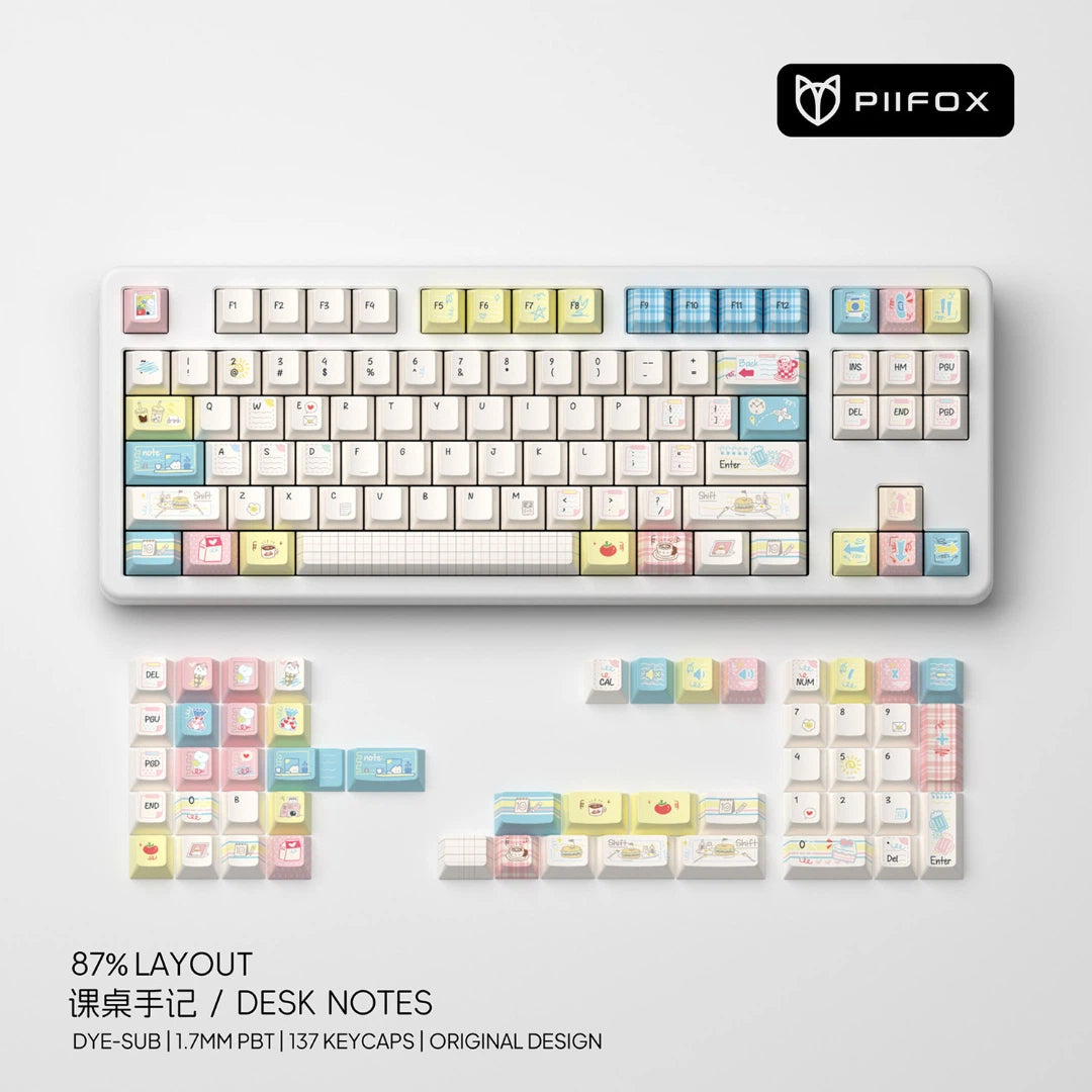 "Desk Notes" 1.7mm Ultra-Thick PBT Keycap Set (Cherry Profile / 137 Keys / 5-Sided Dye-Sub)
