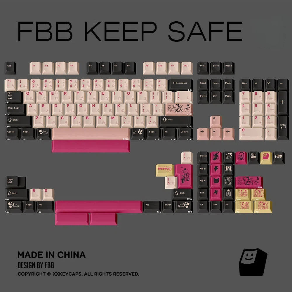 "Keep Safe R2" Biker Girl Cherry Profile PBT Dye-Sub Keycap Set (144 Keys)