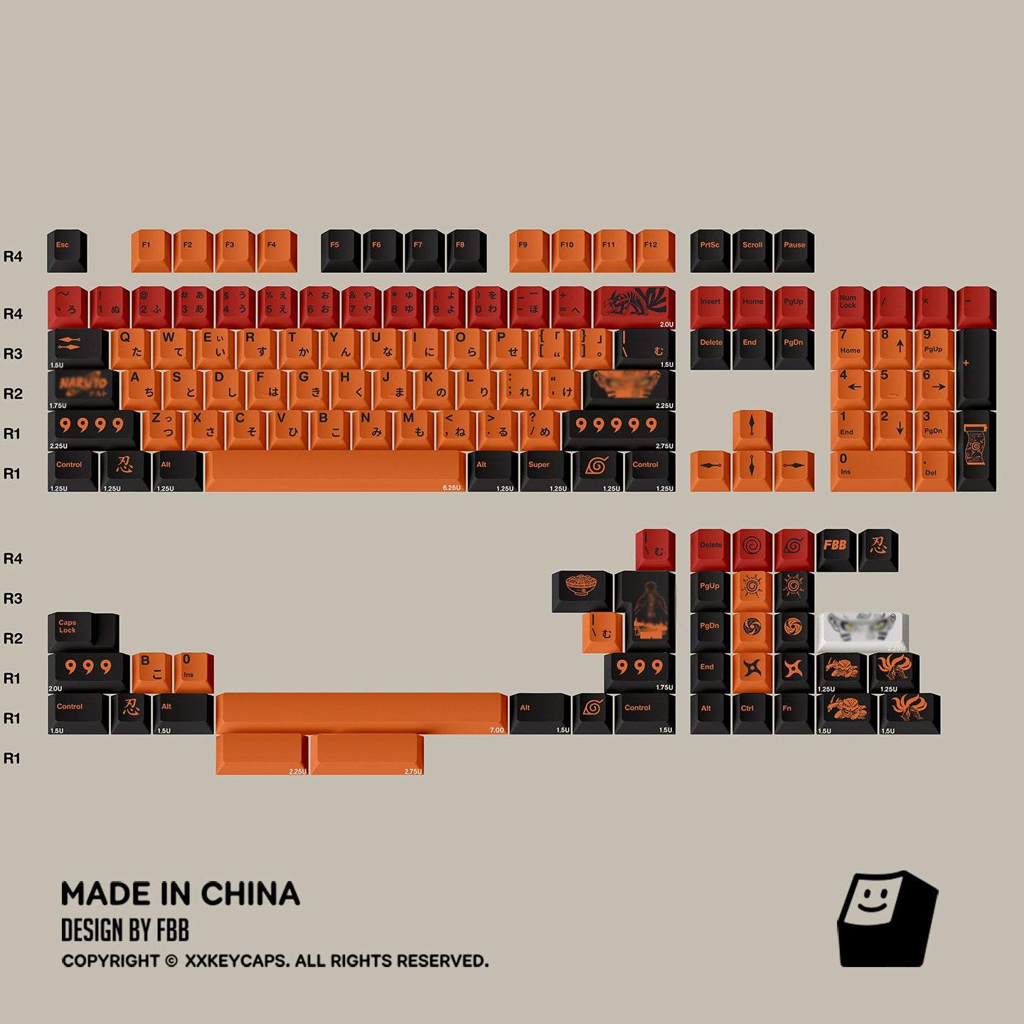 "Vortex Ninja" Japanese Sub-Legend Cherry Profile 1.7mm PBT Keycap Set (144 Keys)