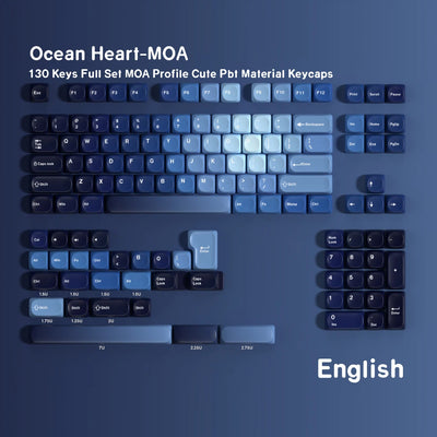 "Ocean Heart " Blue Gradient MOA Profile PBT Keycap Set