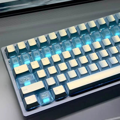 "Ice Crystal Blue" Pearlescent Frosted PBT+PC Cherry Profile Keycap Set (134 Keys)