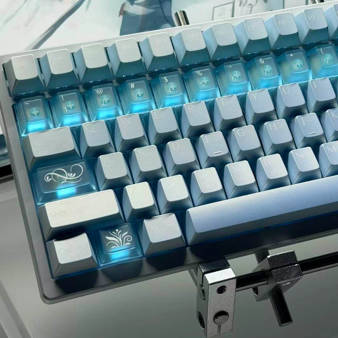 "Ice Crystal Blue" Pearlescent Frosted PBT+PC Cherry Profile Keycap Set (134 Keys)
