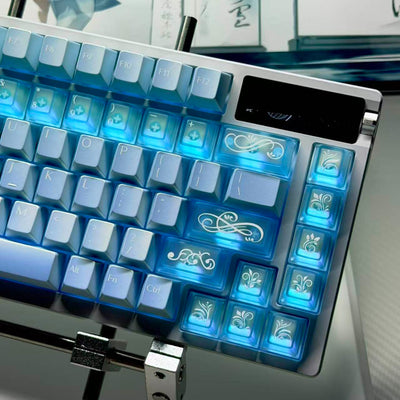 "Ice Crystal Blue" Pearlescent Frosted PBT+PC Cherry Profile Keycap Set (134 Keys)