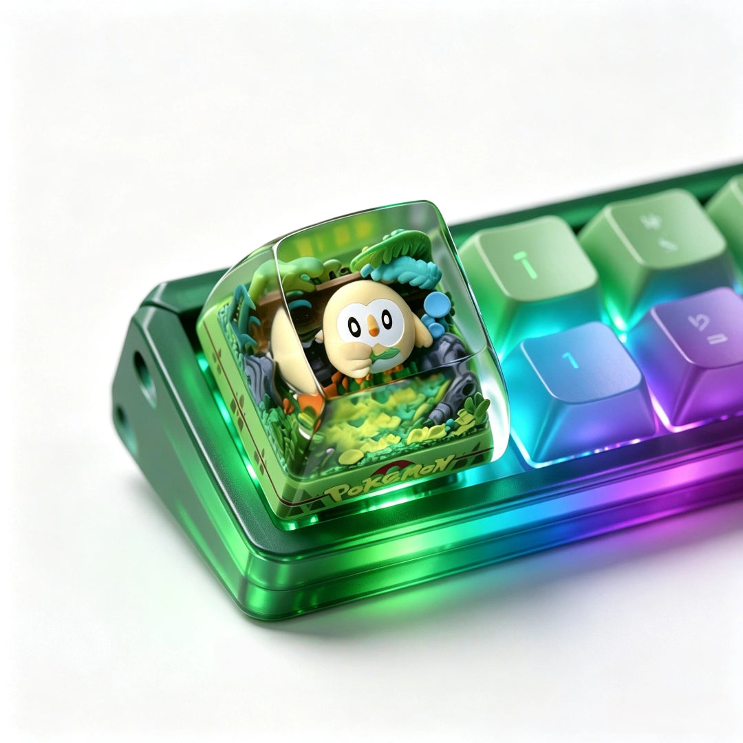 "Leafy Owl" Translucent Epoxy Resin 1u Artisan Keycap