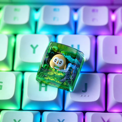 "Leafy Owl" Translucent Epoxy Resin 1u Artisan Keycap