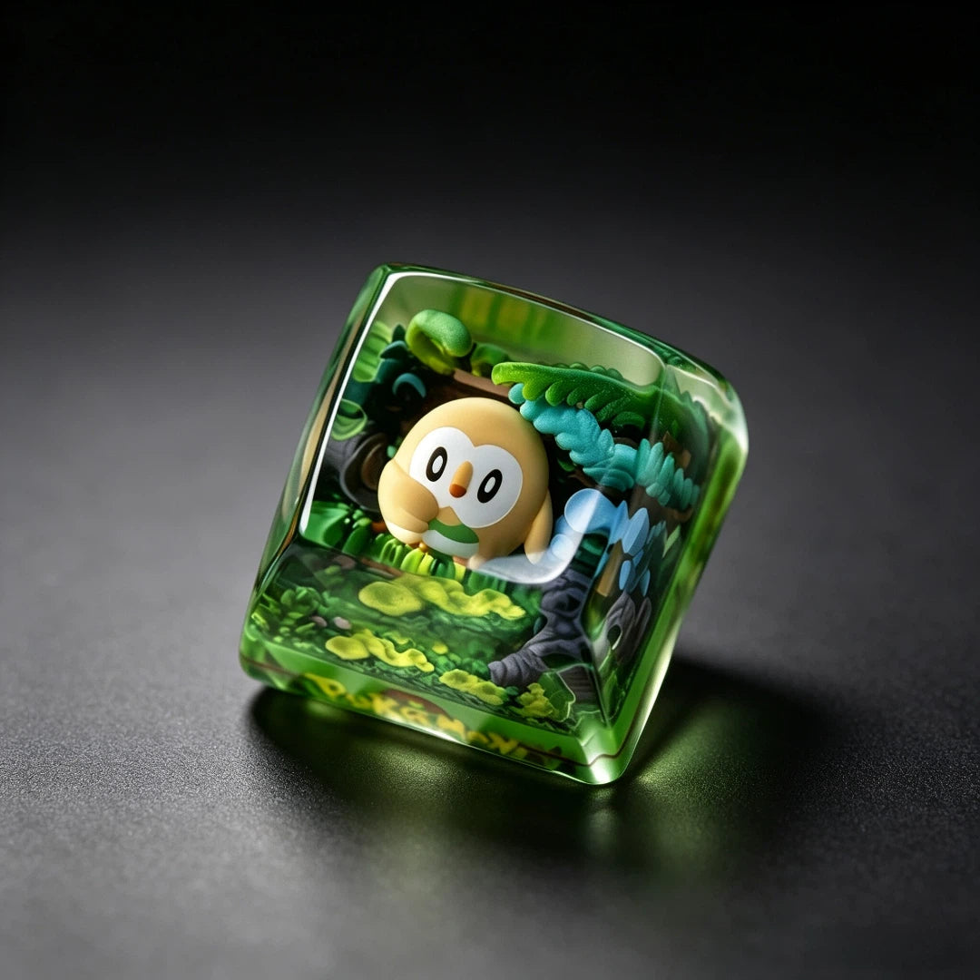 "Leafy Owl" Translucent Epoxy Resin 1u Artisan Keycap