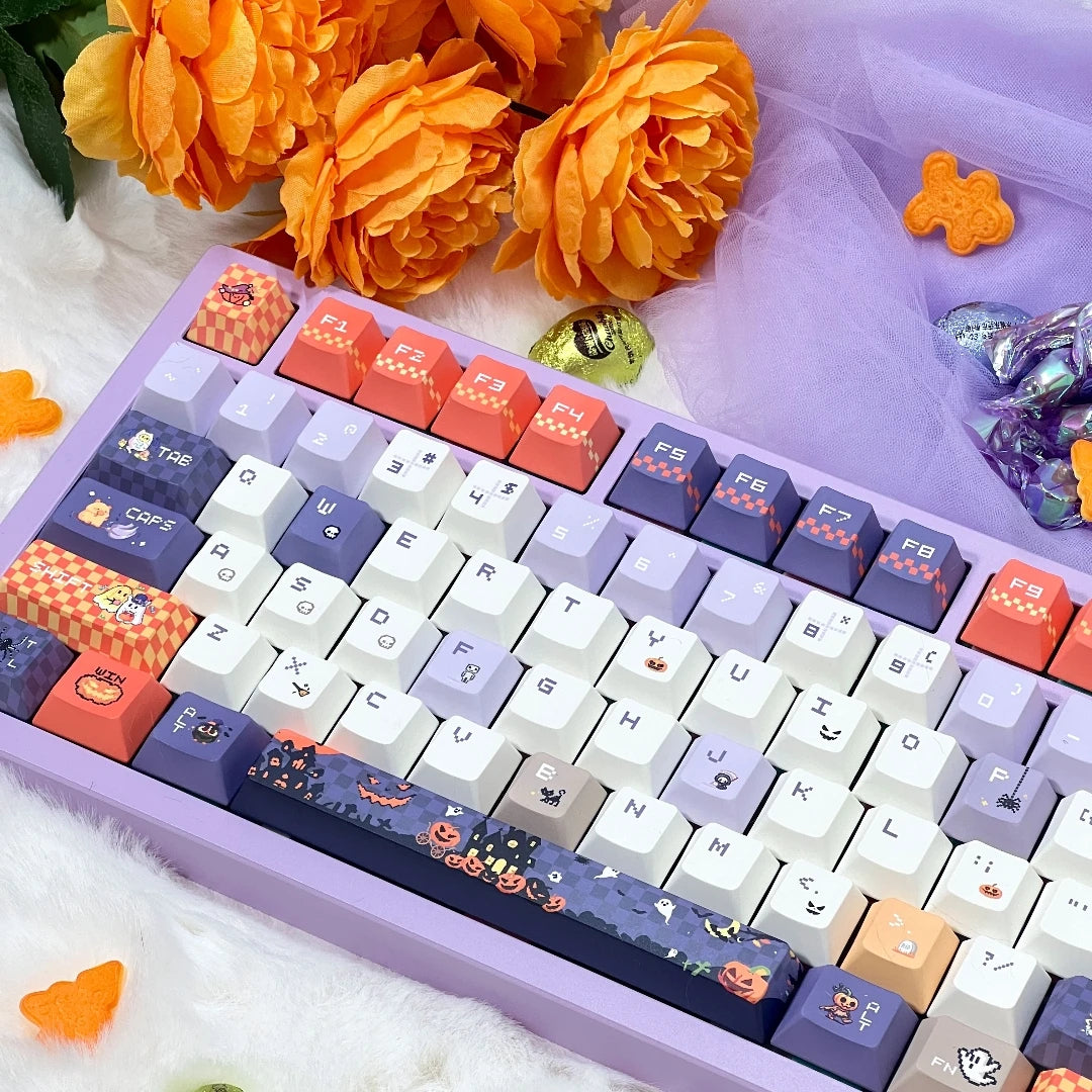 "Pixel Spooky" Pastel Halloween PBT Keycap Set (Cherry & MOA Profile / 120 Keys / 5-Sided Dye-Sub)