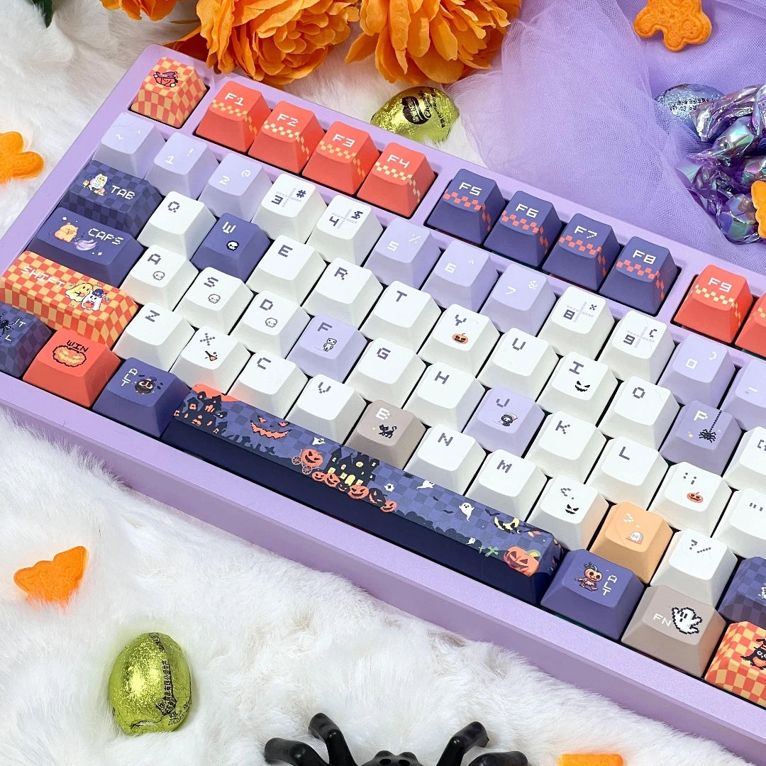 "Pixel Spooky" Pastel Halloween PBT Keycap Set (Cherry & MOA Profile / 120 Keys / 5-Sided Dye-Sub)