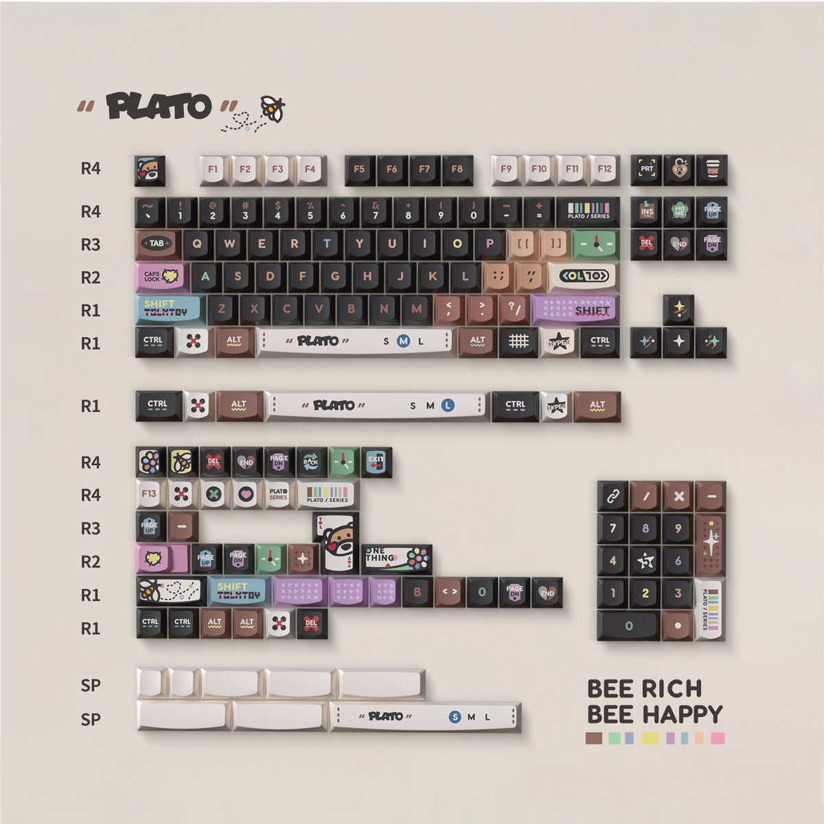 "Plato: Bee Happy" Cozy Mocha & Honeybee PBT Keycap Set (Smile Profile / 158 Keys / Keyspire)