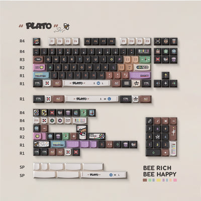 "Plato: Bee Happy" Cozy Mocha & Honeybee PBT Keycap Set (Smile Profile / 158 Keys / Keyspire)