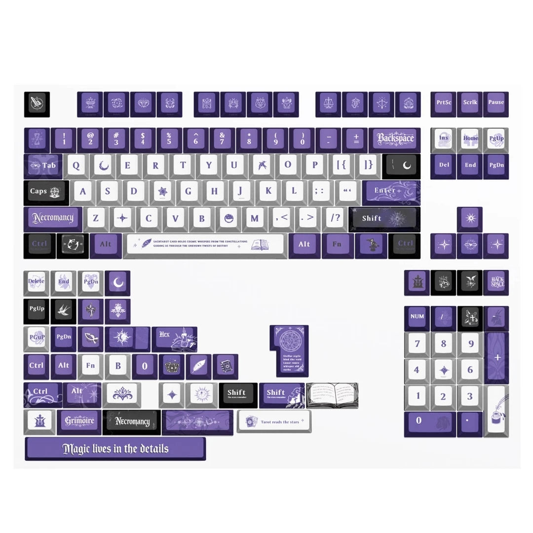 "Violet Astrology: Necromancy & Tarot" Metallic Lacquer PBT Keycap Set (Cherry Profile / 144 Keys)