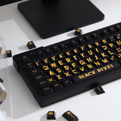 "BLACK PIXEL" Black & Yellow Cherry Profile PBT Dye-Sub Keycap Set