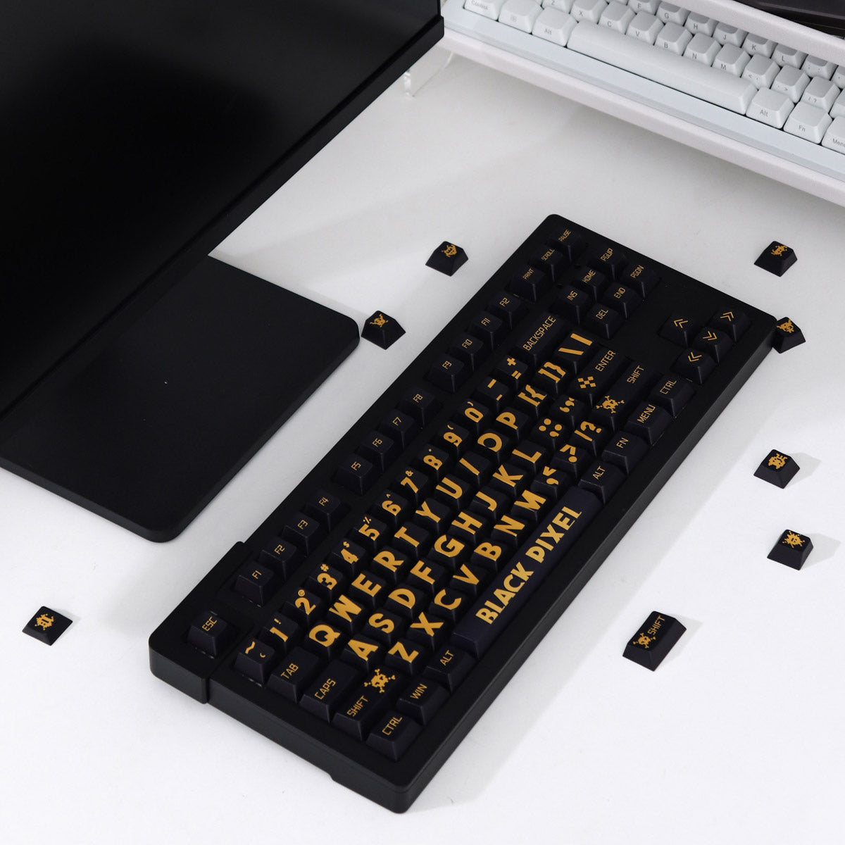 "BLACK PIXEL" Black & Yellow Cherry Profile PBT Dye-Sub Keycap Set