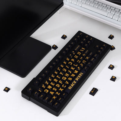 "BLACK PIXEL" Black & Yellow Cherry Profile PBT Dye-Sub Keycap Set