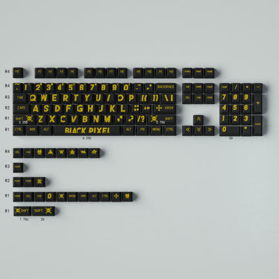 "BLACK PIXEL" Black & Yellow Cherry Profile PBT Dye-Sub Keycap Set